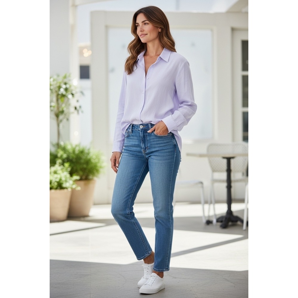 Eileen Fisher Womens XL Lavender Purple Silk Georgette Crepe Button Shirt NWT